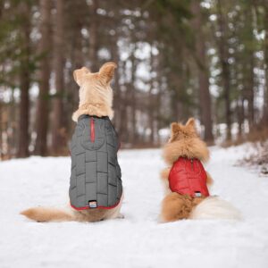 Kurgo Loft Dog Jacket, Reversible Dog Coat, Wear with Harness or Sweater, Water Resistant, Reflective, Winter Coat for Small Dogs (Chili Red, S)