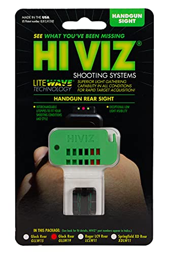 HIVIZ GLLW19 Interchangeable LITEWAVE Rear Handgun Sight for Glock 45 ACP/10mm/45 GAP Green, Red, White