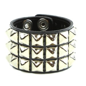 Cybergoth Three Row Studded Patent Leather Bracelet (Black)