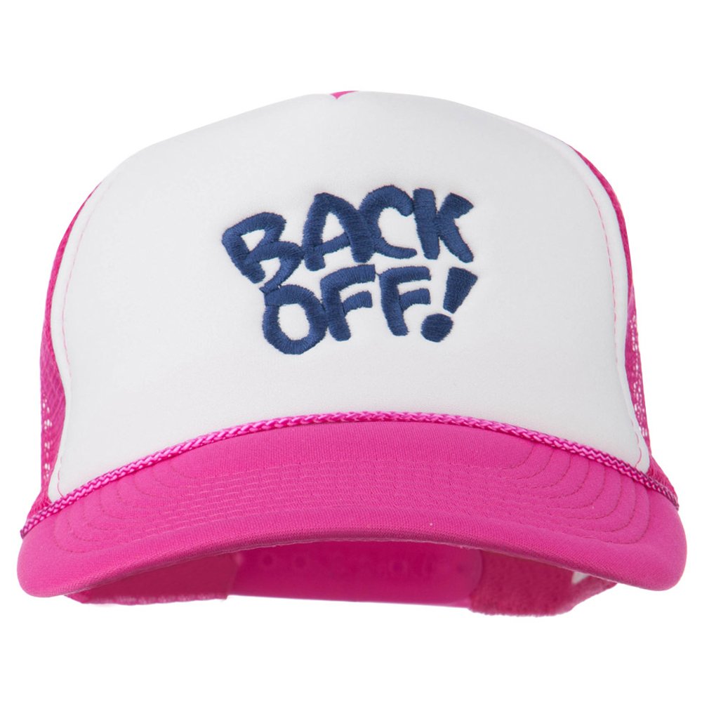 Back Off Embroidered Foam Mesh Cap - Hot Pink White OSFM