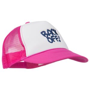 Back Off Embroidered Foam Mesh Cap - Hot Pink White OSFM