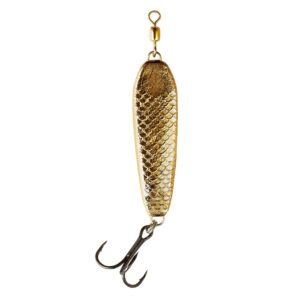 war eagle custom lures jigging spoon fishing lure with built-in swivel and ewg treble hook, gold, 7/8 oz