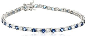 amazon essentials sterling silver alternating sapphire and white prong set aaa cubic zirconia tennis bracelet, 7.5" (5.9 cttw) (previously amazon collection)