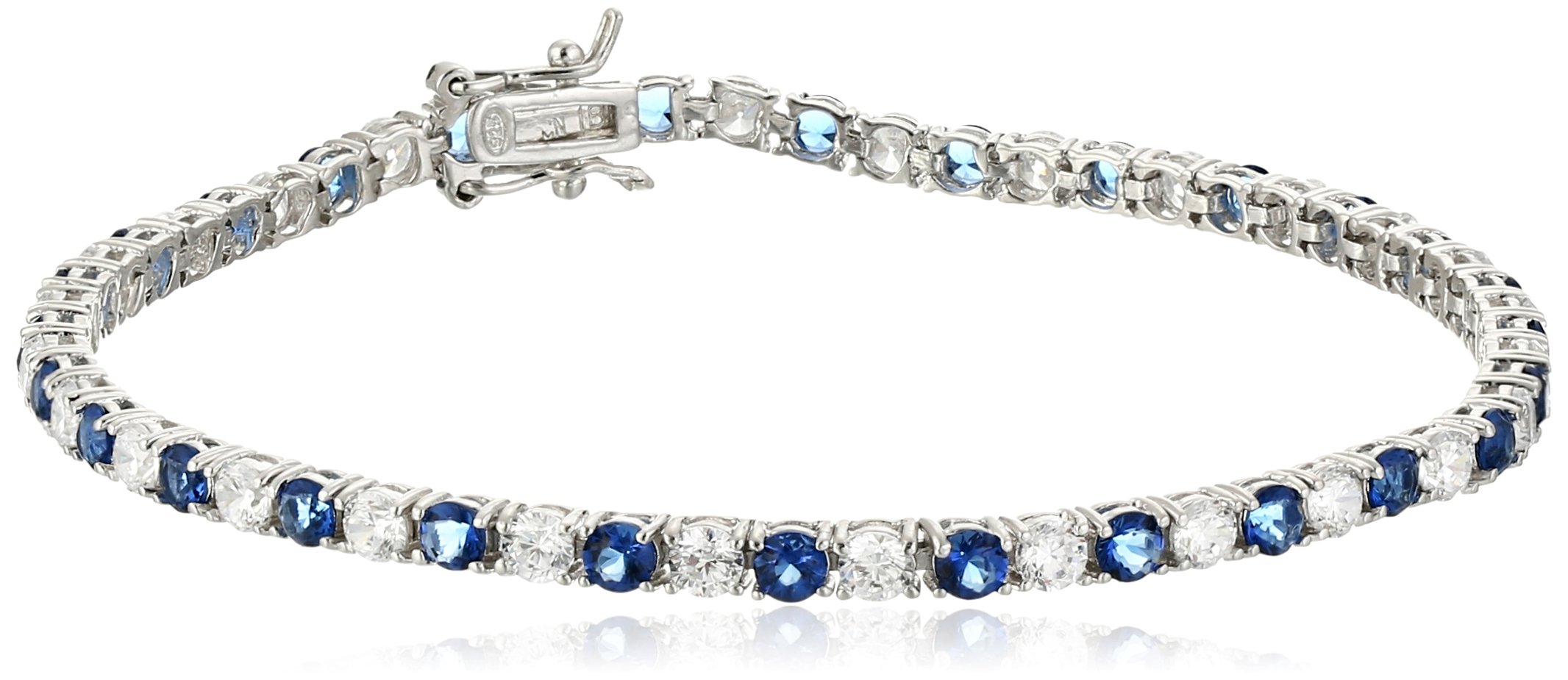 Amazon Essentials Sterling Silver Alternating Sapphire and White Prong Set AAA Cubic Zirconia Tennis Bracelet, 7.5" (5.9 cttw) (previously Amazon Collection)