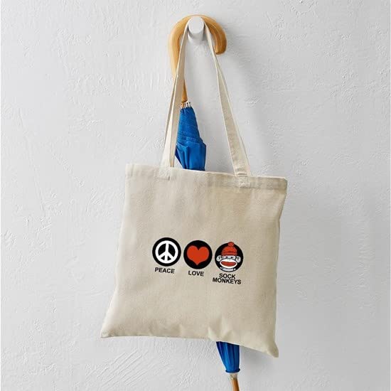 CafePress Peace Love Sock Monkeys Tote Bag Natural Canvas Tote Bag, Reusable Shopping Bag