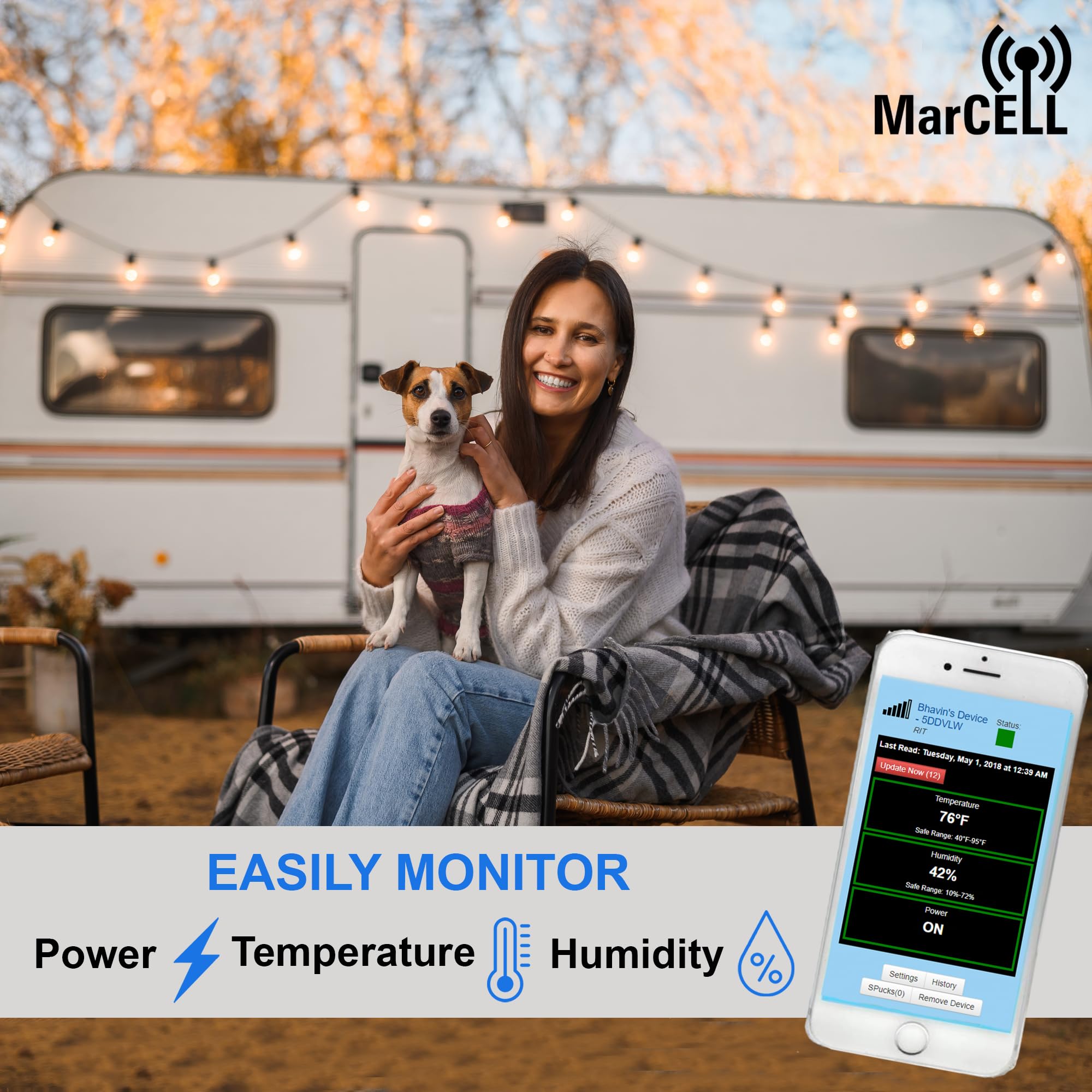 MarCELL Cellular Temperature, Humidity & Power Monitor (Verizon) - Made in The USA - RVs, Pet Safety Monitoring, Second Home Monitoring, Greenhouse Monitoring,- 24/7 Monitoring & Instant Alerts