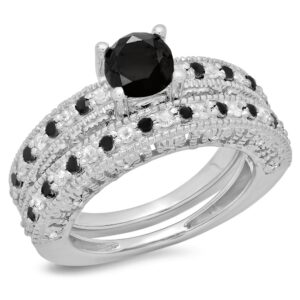 Dazzlingrock Collection 1.50 Carat (Cttw) Sterling Silver Black & White Diamond Engagement Ring Set 1 1/2 CT, Size 7