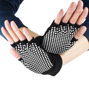 Crown Sporting Goods Fingerless Yoga Gloves with Slip-Free Texturizing Beads, Black