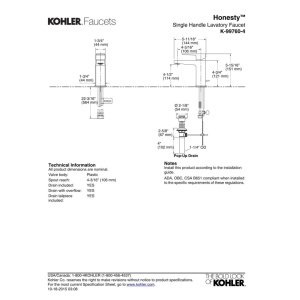 Kohler 99760-4-CP Honesty 1.2 gpm Bathroom Sink Faucet, Single Handle, Polished Chrome