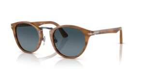 persol po3108s round sunglasses, striped brown/blue gradient polarized, 49 mm