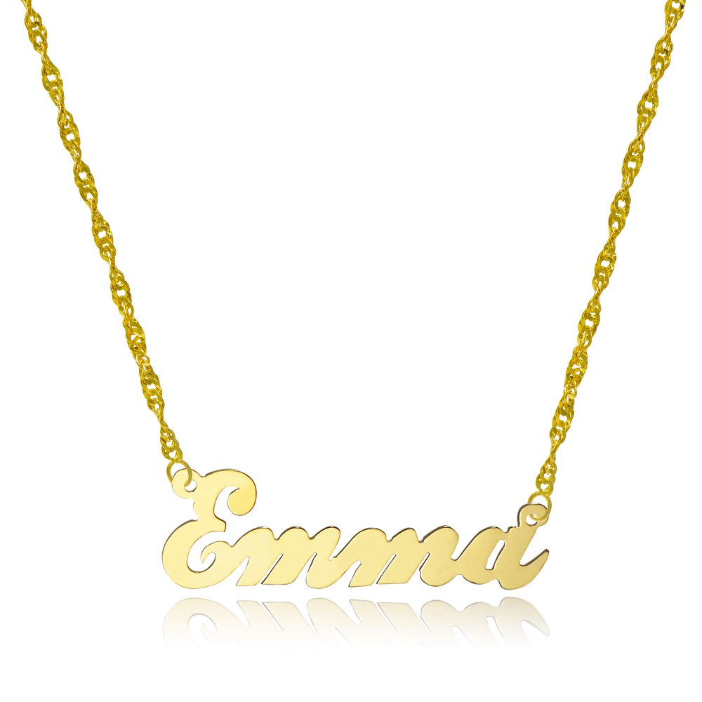 Pyramid Jewelry 10k Yellow Gold Personalized Name Necklace - Style 4 (20 Inches, Singapore Chain)