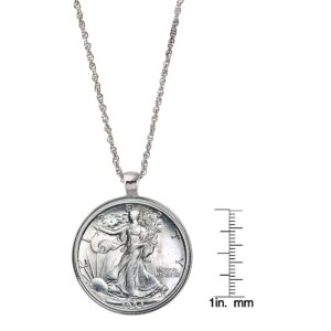 Silver Walking Liberty Half Dollar Coin Silvertone Pendant Necklace