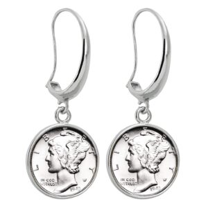 american coin treasures coin earrings mercury dime | silvertone hook style | genuine coin | women's fashion jewelry