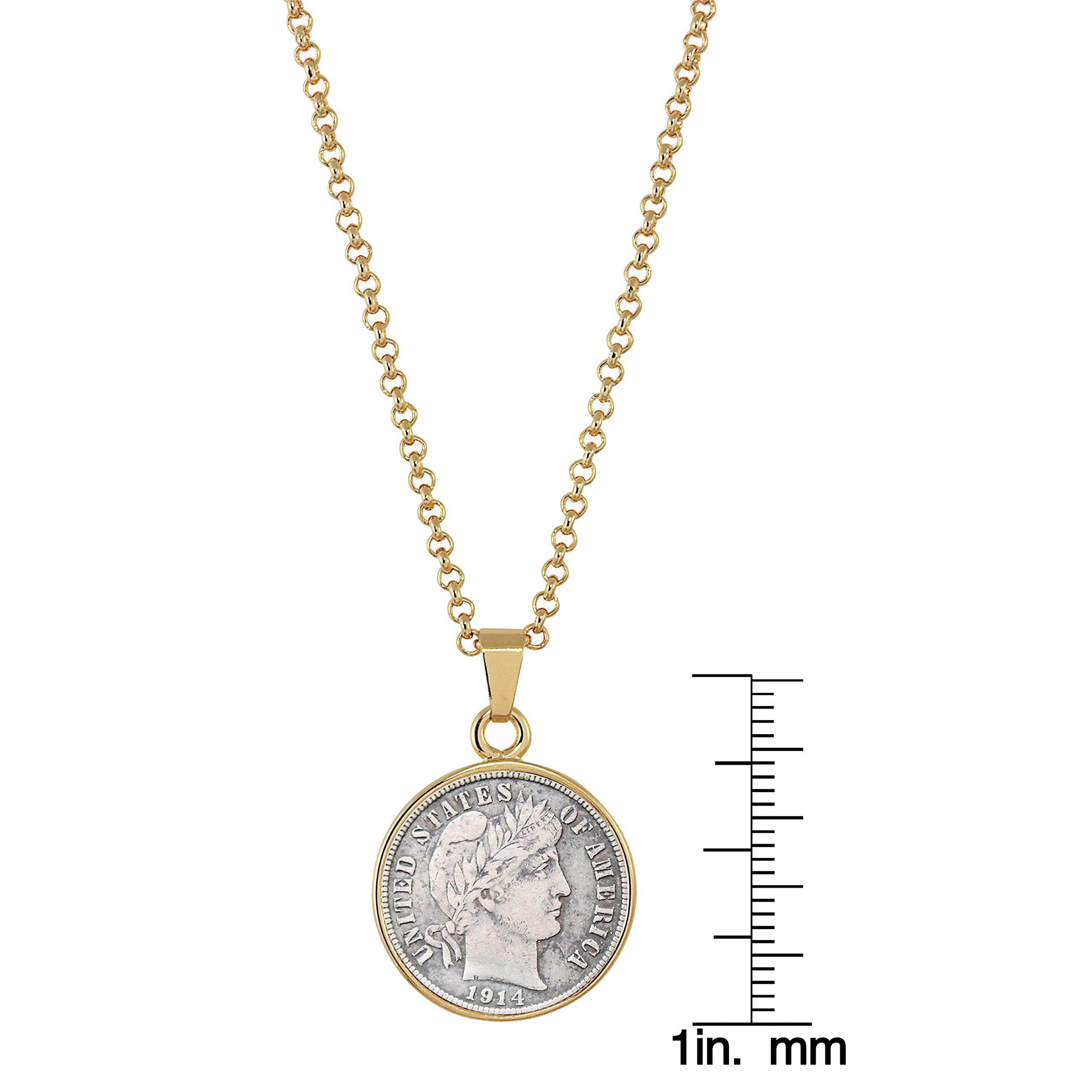 American Coin Treasures Silver Barber Dime Goldtone Coin Pendant with 18" Chain Necklace - Genuine and Elegant Keepsake Jewelry for Women | White Luxury Gift Box Included