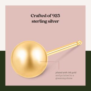 KEZEF 14k Yellow Gold Sterling Silver Ball Stud Earrings for Women - Hypoallergenic Lightweight Small Stud Earrings for Women | 2mm Ball Earrings