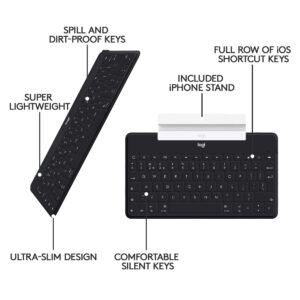 Logitech Keys-to-Go Super-Slim and Super-Light Bluetooth Keyboard for iPhone, iPad, Mac and Apple TV, Including iPad Air 5th Gen (2022) - Black