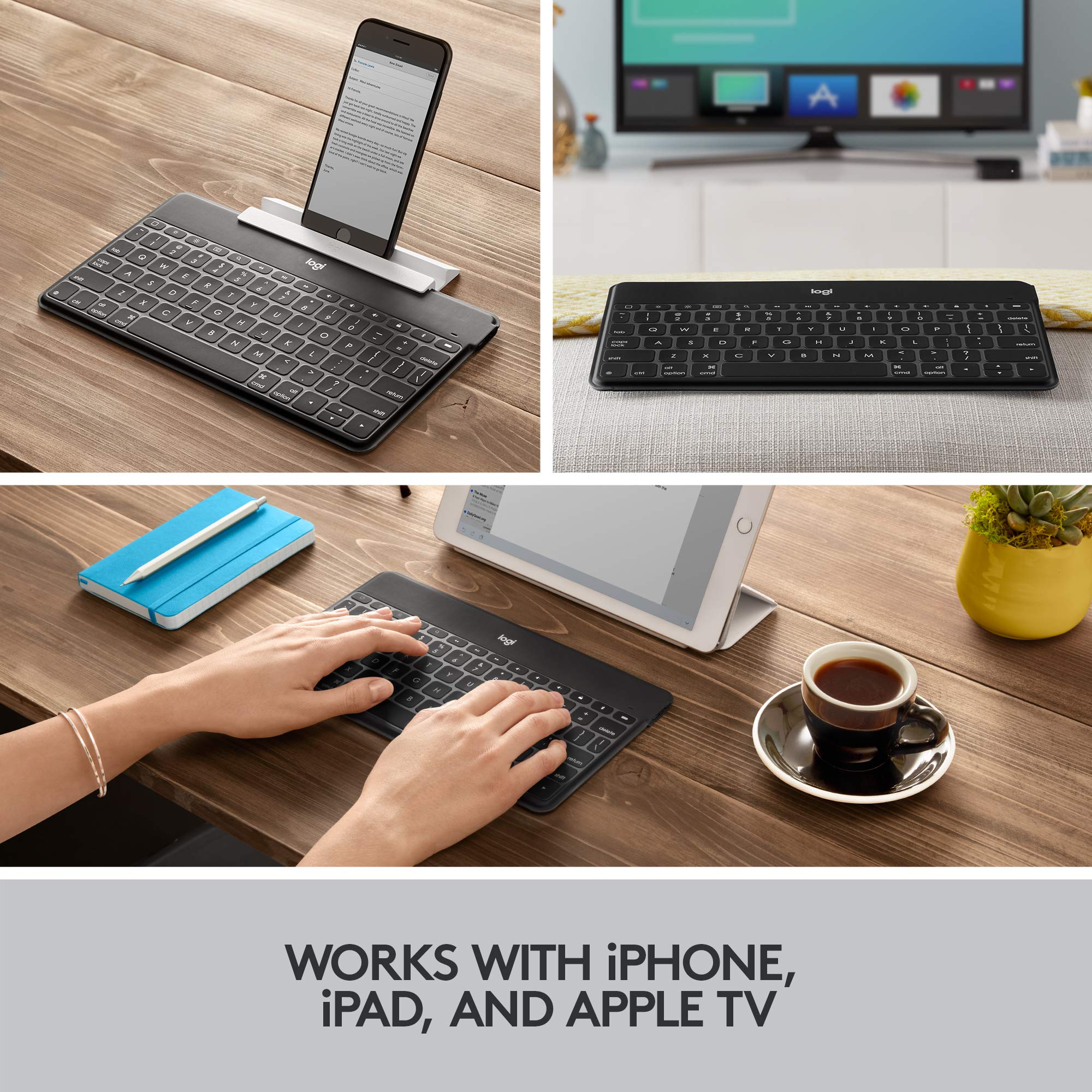 Logitech Keys-to-Go Super-Slim and Super-Light Bluetooth Keyboard for iPhone, iPad, Mac and Apple TV, Including iPad Air 5th Gen (2022) - Black