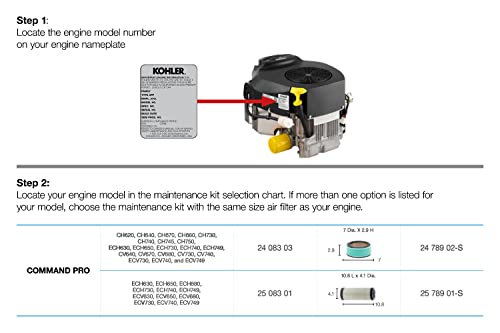 Kohler Genuine Maintenance Kit 24 789 02-S for Command PRO Twin Series CV18-CV25 CV675-CV740 CH18-CH25 CH730-CH750 18-27HP