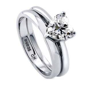 berricle sterling silver heart wedding engagement rings cubic zirconia cz solitaire ring set for women, rhodium plated size 4