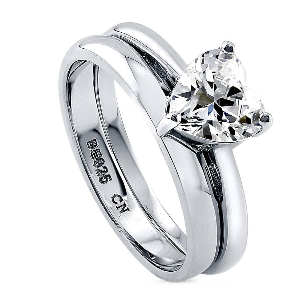 BERRICLE Sterling Silver Heart Wedding Engagement Rings Cubic Zirconia CZ Solitaire Ring Set for Women, Rhodium Plated Size 4