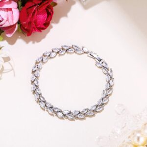 EVER FAITH Wedding Bracelets for Brides, White Gold Plated Rhinestone Cubic Zirconia Bridal 2 Layers Small Leaf Roman Bracelet for Women Prom