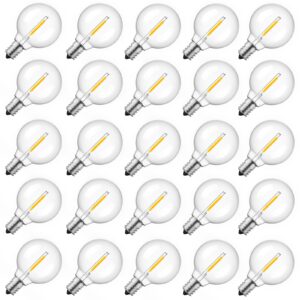 Brightown G40 Replacement LED Light Bulbs, 25 Pack Clear Globe Bulb fits E12 C7 Candelabra Screw Base Sockets, 1.5 Inch Dimmable Edison Light Bulbs for Indoor Outdoor Patio Decor, Warm White