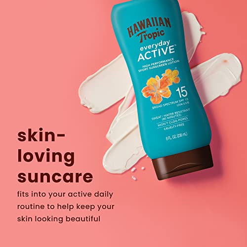 Hawaiian Tropic Everyday Active Lotion Sunscreen SPF 15, 8oz | Hawaiian Tropic Sunscreen SPF 15, Sunblock, Broad Spectrum Sunscreen, Oxybenzone Free Sunscreen, Water Resistant Sunscreen, 8oz