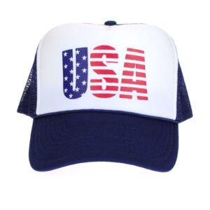 American Flag Patriotic USA Classic 5 Panel Mesh Snap Back Trucker Hat (USA Navy)