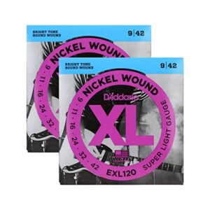 d'addario super light nickel wound electric guitar strings 9-42 2 pack