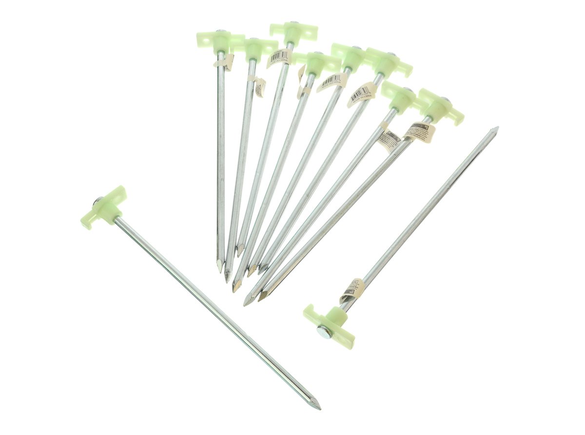 SE 10-1/2" Metal Tent Pegs with Glow-in-the-Dark Stoppers (10-Pack) - 910NRC10