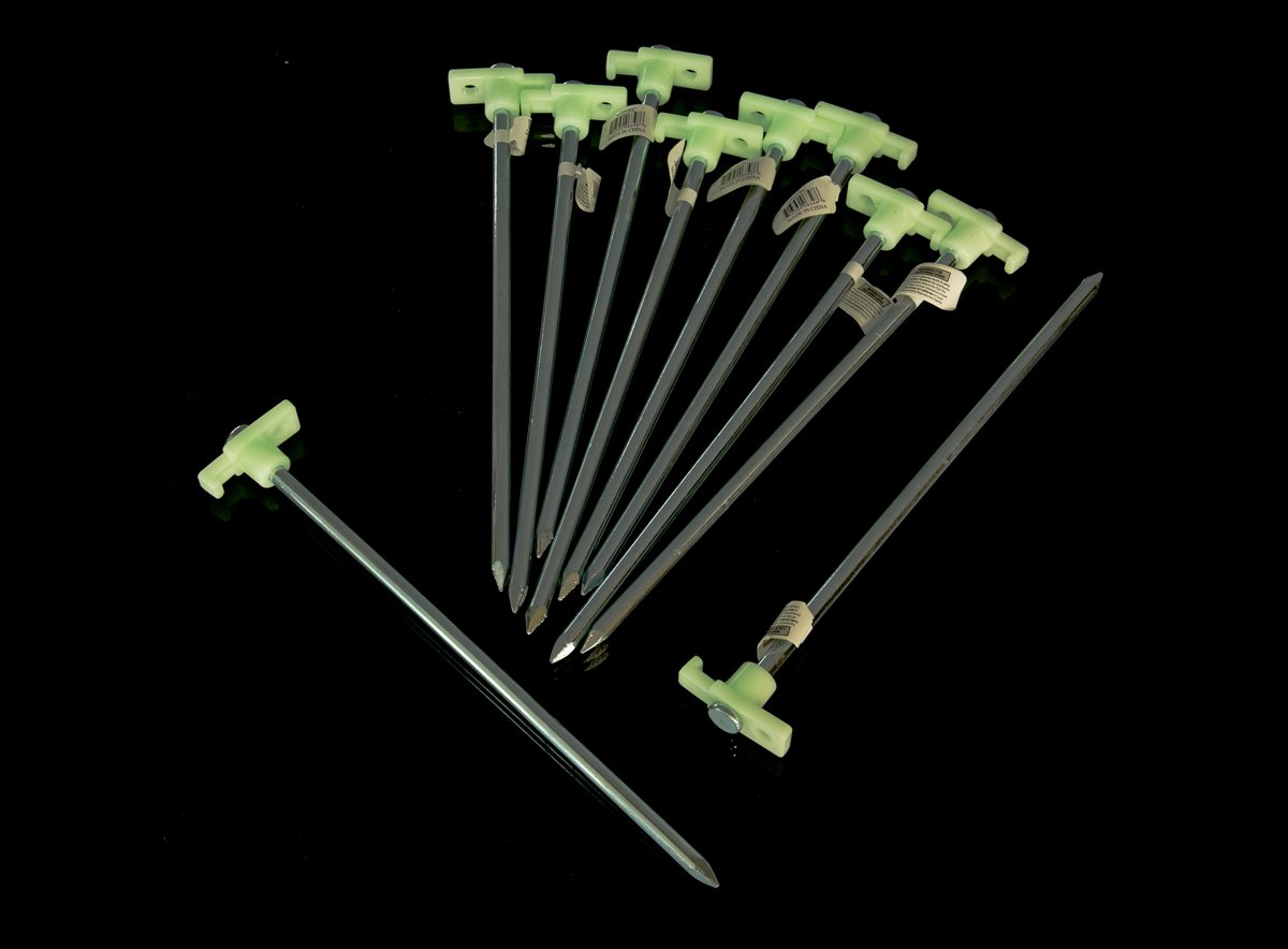 SE 10-1/2" Metal Tent Pegs with Glow-in-the-Dark Stoppers (10-Pack) - 910NRC10