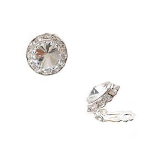 silver plating element crystal rhinestone 15mm rondelle circle round shape clip earring