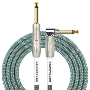 Kirlin Cable IWB-202PFGL-10/OL -10 feet- Straight to Right Angle 1/4-Inch Plug Premium Plus Instrument Cable, Olive Green Tweed Woven Jacket