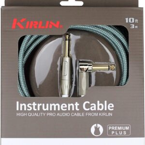 Kirlin Cable IWB-202PFGL-10/OL -10 feet- Straight to Right Angle 1/4-Inch Plug Premium Plus Instrument Cable, Olive Green Tweed Woven Jacket