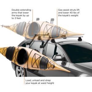 Thule Hullavator Pro Kayak Carrier - Carries 1 Kayak - Roof-Mounted - Lift-Assistance for easy loading and unloading - 75lb Load capacity - includes straps and tie downs