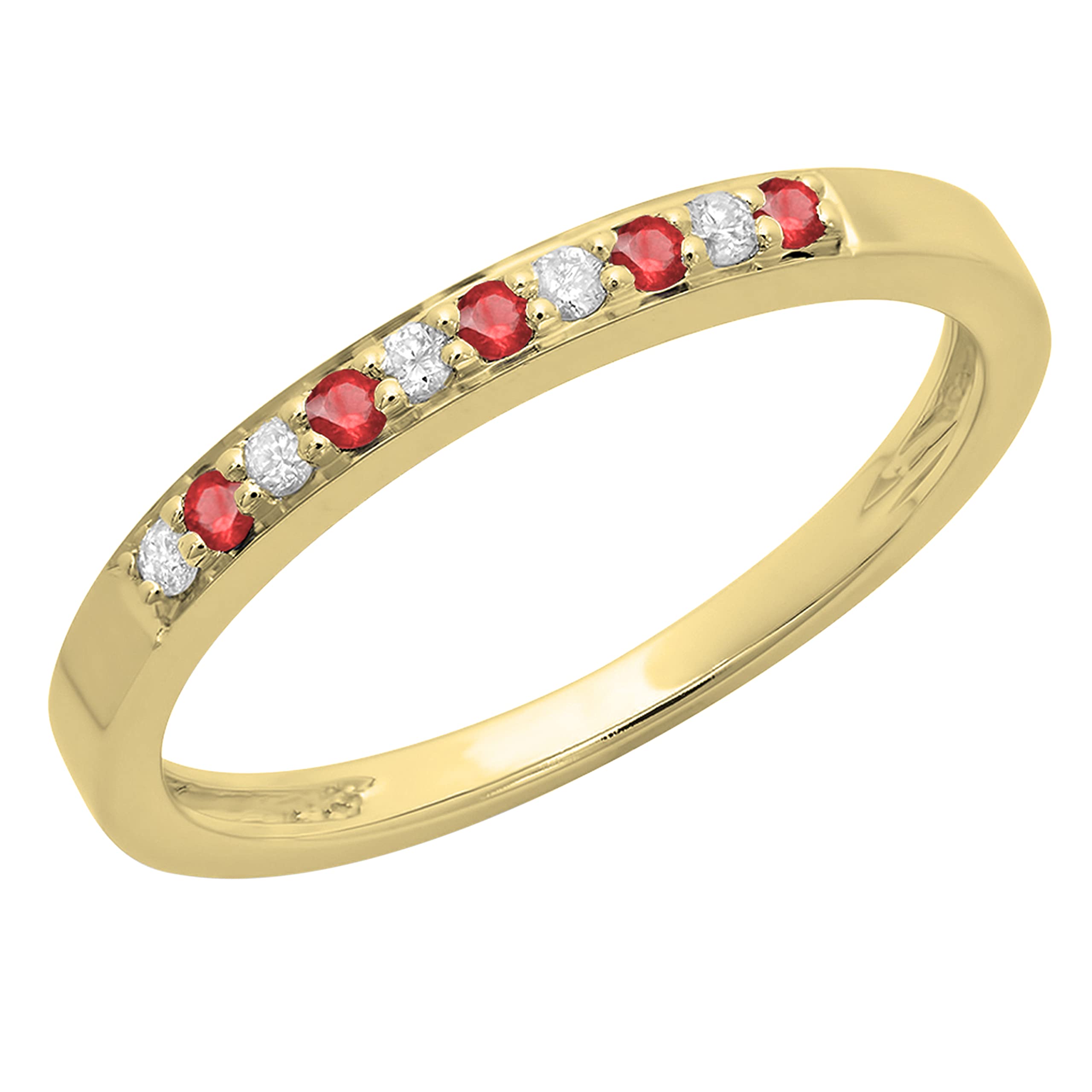 Dazzlingrock Collection Round Ruby & White Diamond Stackable Wedding Band for Women, 10K Yellow Gold, Size 6.5