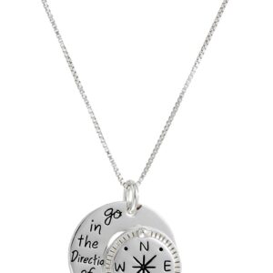 Amazon Essentials Sterling Silver "Go in the Direction Of Your Dreams" with Compass Pendant Necklace, 18" (previously Amazon Collection)