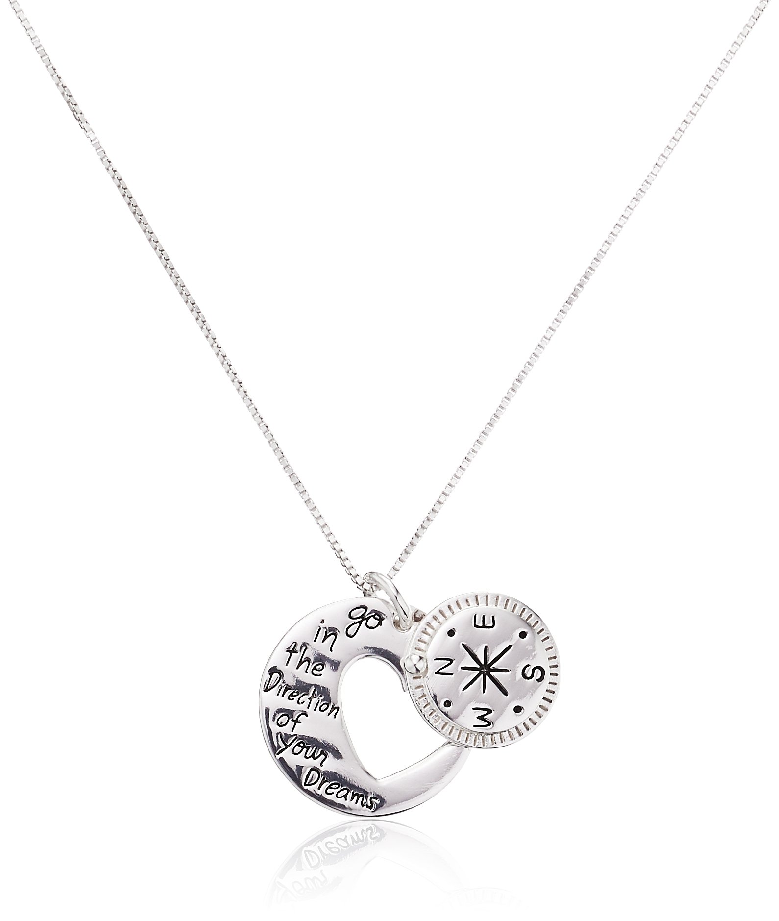 Amazon Essentials Sterling Silver "Go in the Direction Of Your Dreams" with Compass Pendant Necklace, 18" (previously Amazon Collection)