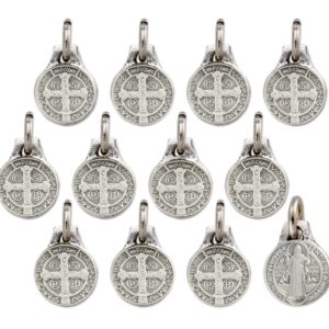 Catholica Shop Lot of 12 Mini Antque Silver Tone St Benedict Protection Medals - Mini