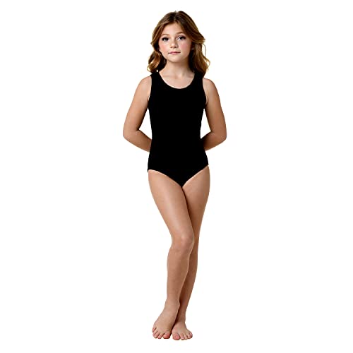 DanzNmotion by Danshuz Girls 7 Strap Back Leotard (Black, 12/14) 2409C