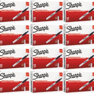 Sharpie 32701 Retractable Permanent Markers, Fine Point, Black, 144 Count (12 Boxes of 12 Markers each Box)