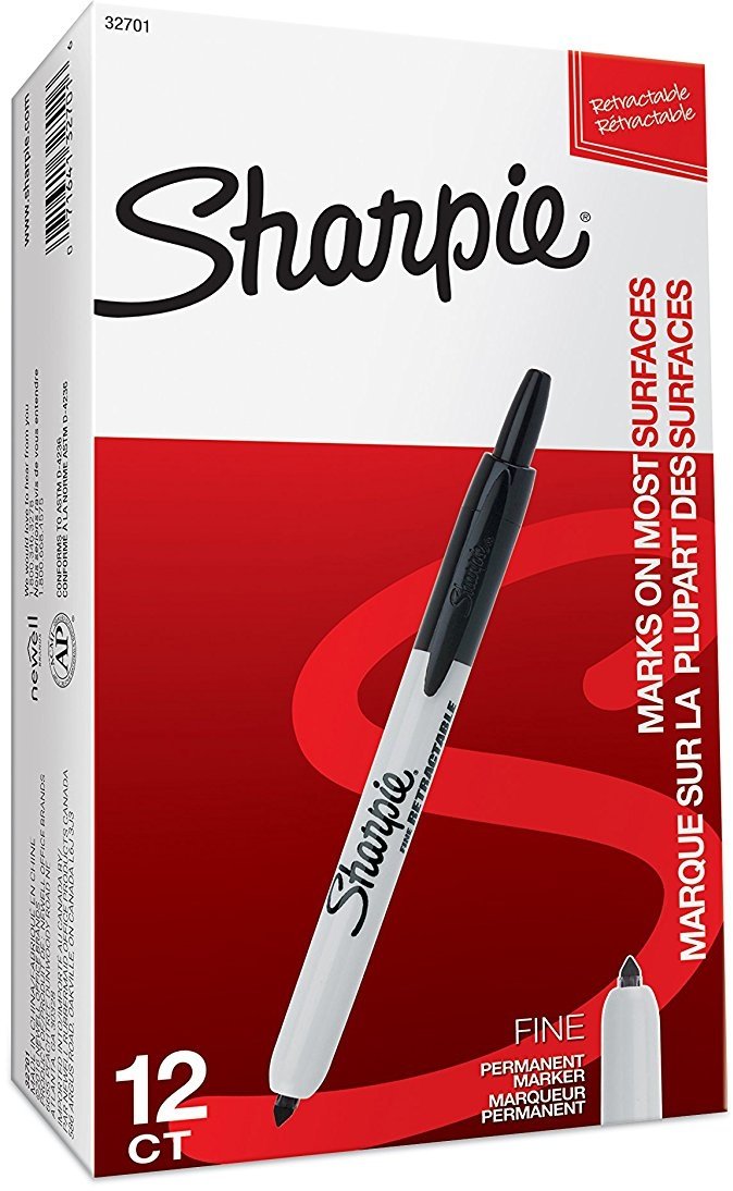 Sharpie 32701 Retractable Permanent Markers, Fine Point, Black, 144 Count (12 Boxes of 12 Markers each Box)