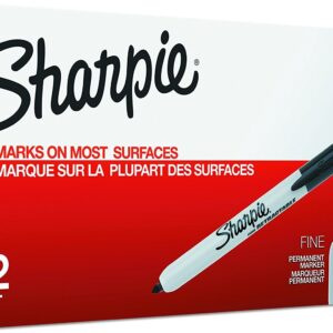 Sharpie 32701 Retractable Permanent Markers, Fine Point, Black, 144 Count (12 Boxes of 12 Markers each Box)