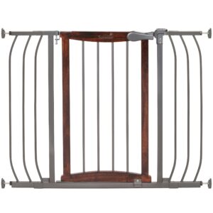 summer by ingenuity anywhere decorative walk-thru pet and baby gate, 28" - 42.5" wide, 30” tall, install in-between rooms, doorways and stairways - walnut wood with charcoal metal accents