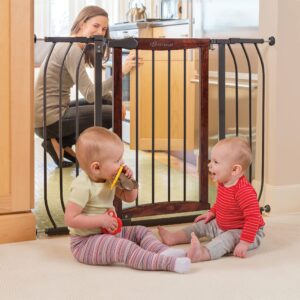 Summer by Ingenuity Anywhere Decorative Walk-Thru Pet and Baby Gate, 28" - 42.5" Wide, 30” Tall, Install In-between Rooms, Doorways and Stairways - Walnut Wood with Charcoal Metal Accents