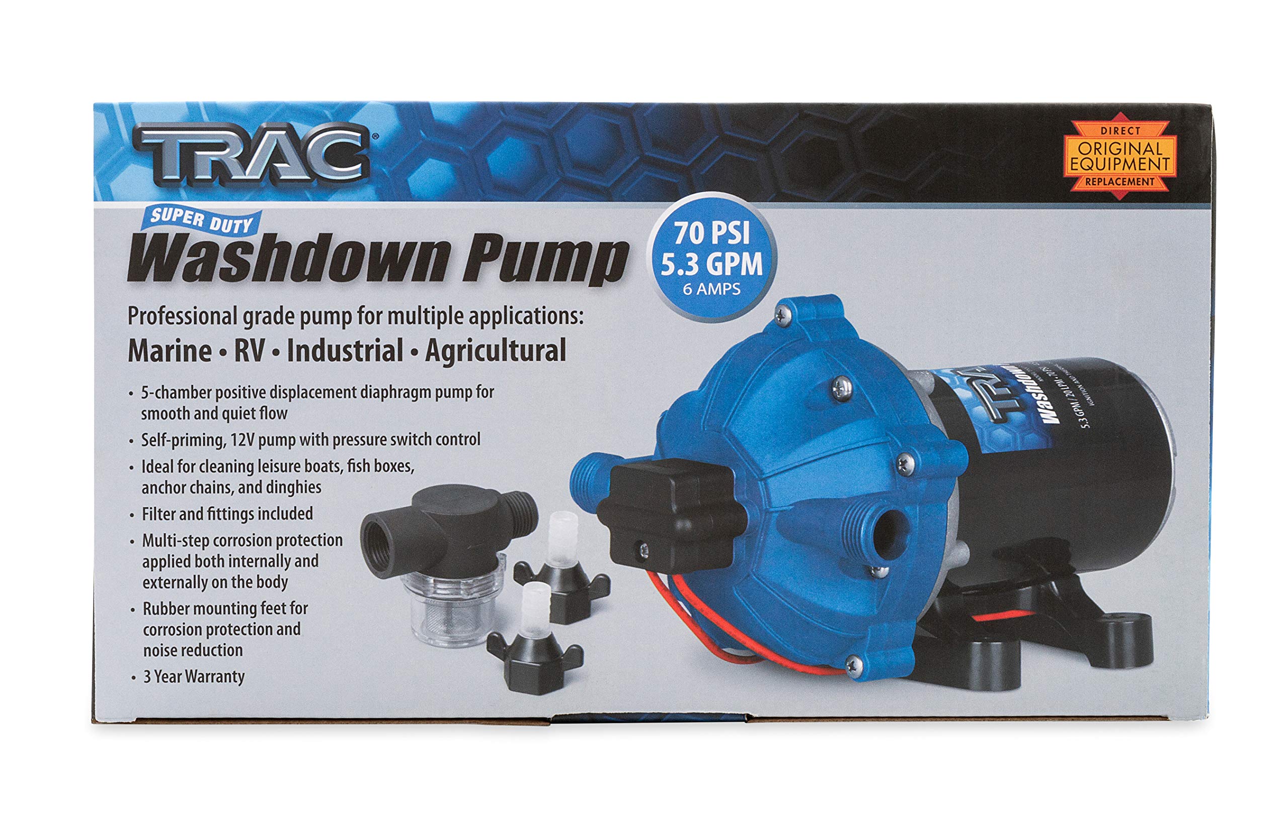 Trac Outdoors Super-Duty Washdown Pump - Ideal for Cleaning Leisure Boats, Fish Boxes, Anchor Chains and Dinghies - Includes Filter and Fittings (69381)