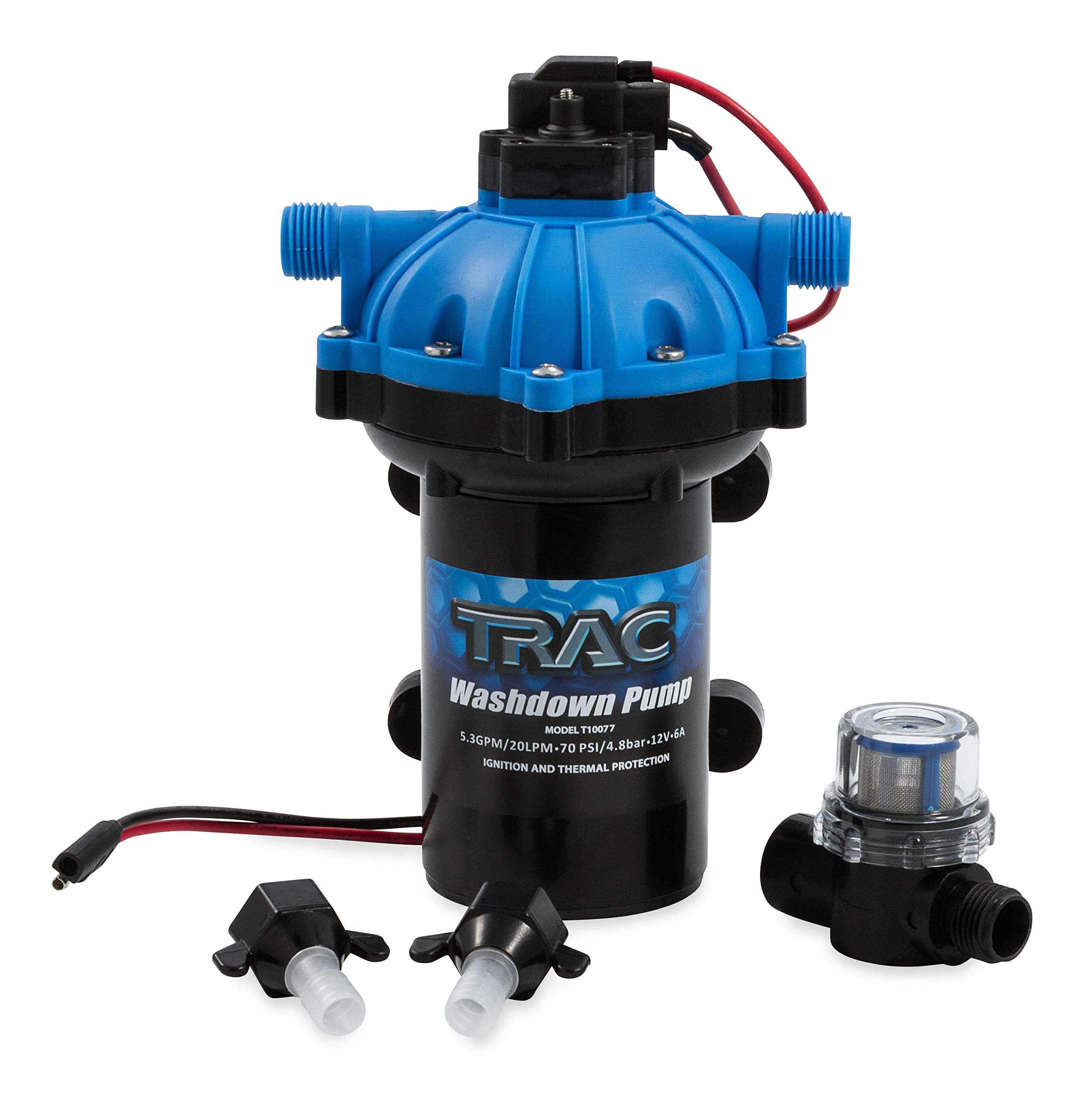 Trac Outdoors Super-Duty Washdown Pump - Ideal for Cleaning Leisure Boats, Fish Boxes, Anchor Chains and Dinghies - Includes Filter and Fittings (69381)