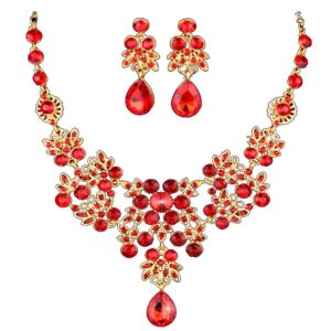 dxhycc silver red alloy rhinestone earrings crystal pendant necklace bridal jewelry set