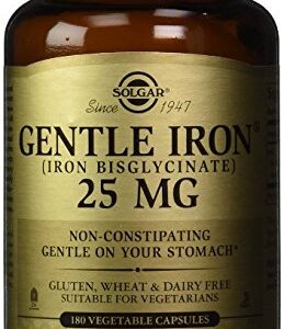 Solgar - Gentle Iron 25 mg Vegetable Capsules 180 Count 3 Pack Easy on Stomach, Promote Red Blood Cell Production.