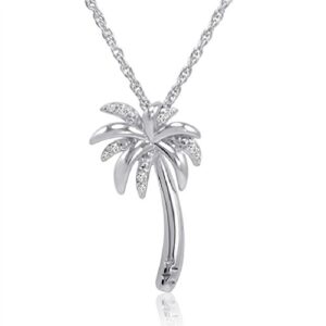 amanda rose collection sterling silver diamond palm tree pendant necklace for women on an 18 inch sterling silver chain